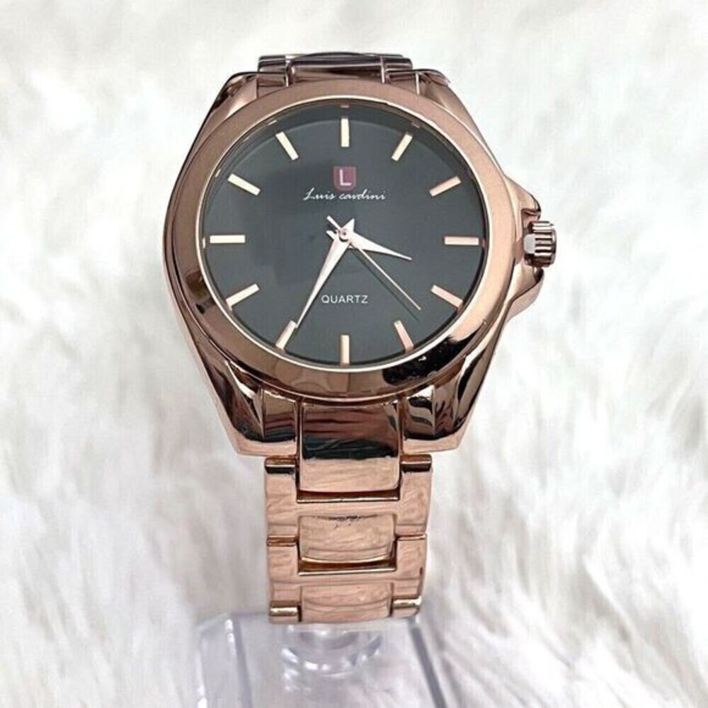 Luis Cardini‎ Rose Gold Quartz Women's Watch Elegant Timepiece Black Dial